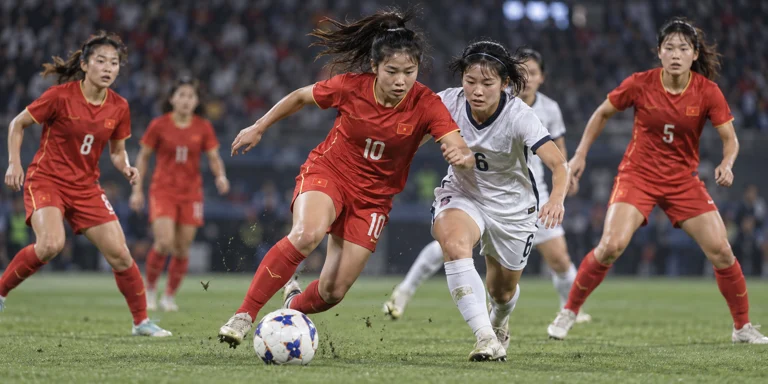 中国U20女足球员在比赛中积极拼抢，展现团队精神与青春活力