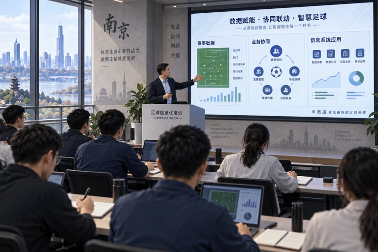 南京足球信息化培训课堂与数据分析屏幕示意图